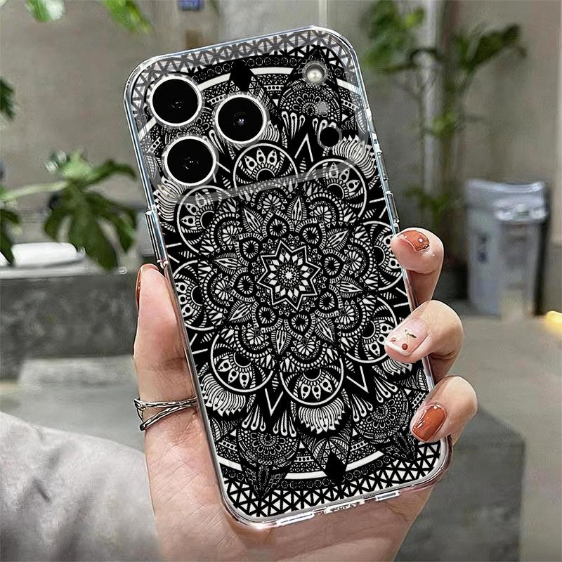 

Прозрачный чехол для телефона с ретро-цветочным узором-тотемом для iPhone 17e 17 16 15 14 13 Pro Max 17 Pro 16e 12 11, противоударный, мягкий iPhone17e
