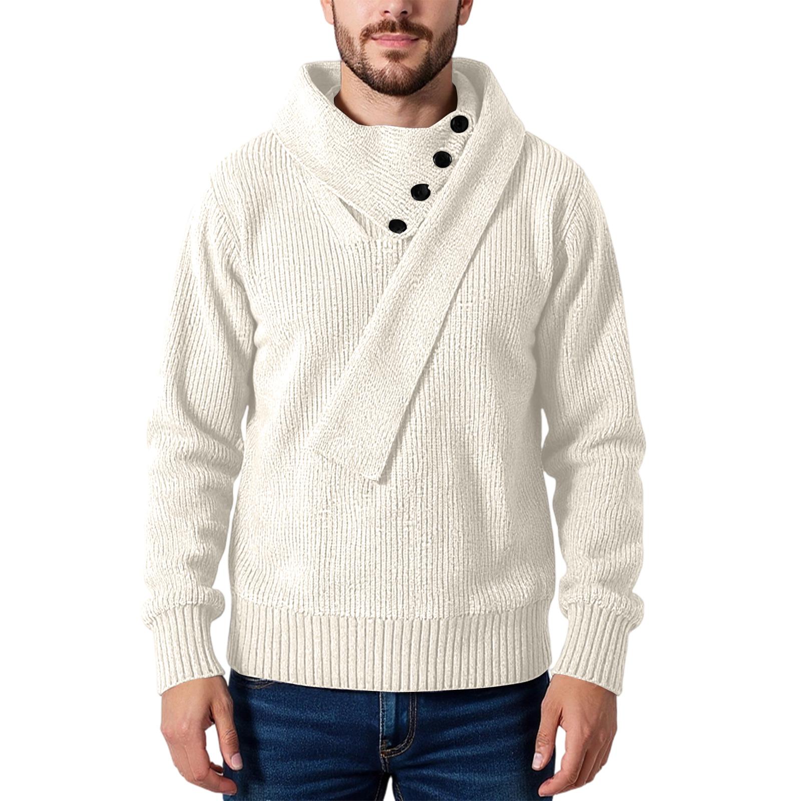 

Men s Fashion Knitting Pullover Long Sleeves Loose Round Neck Sweater XL белый