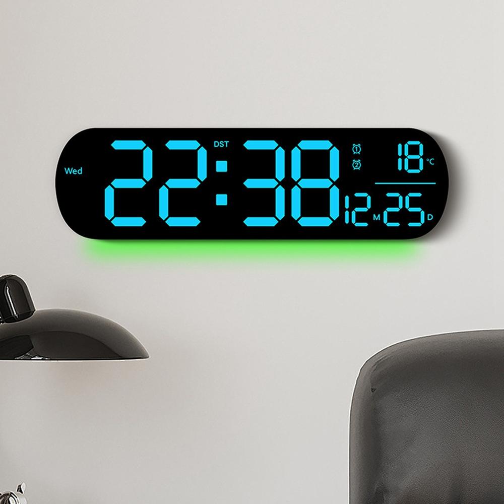6651R RGB LED Digital Wall Clock Living Room Large Display Week Date Temperature Alarm Clock
