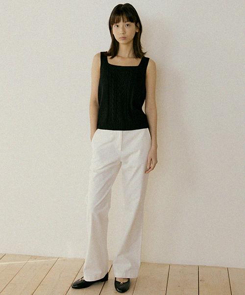 Lingseoul Whole Garment Knit Sleeveless-Black
