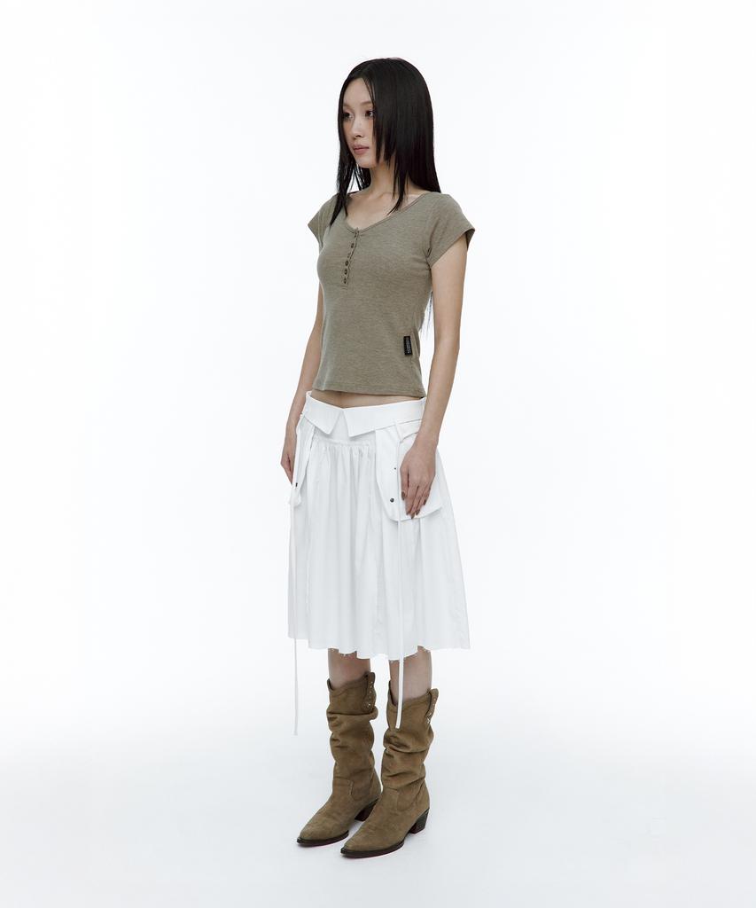 Rough Neck Out-Pocket Pleated Skirt White