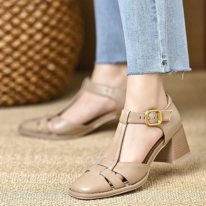 French Retro Square Head Thick Heel Pig Cage Sandals 2025 Spring and Summer Foreign Trade New Bag Bag Heel Fashion Women's Sandals