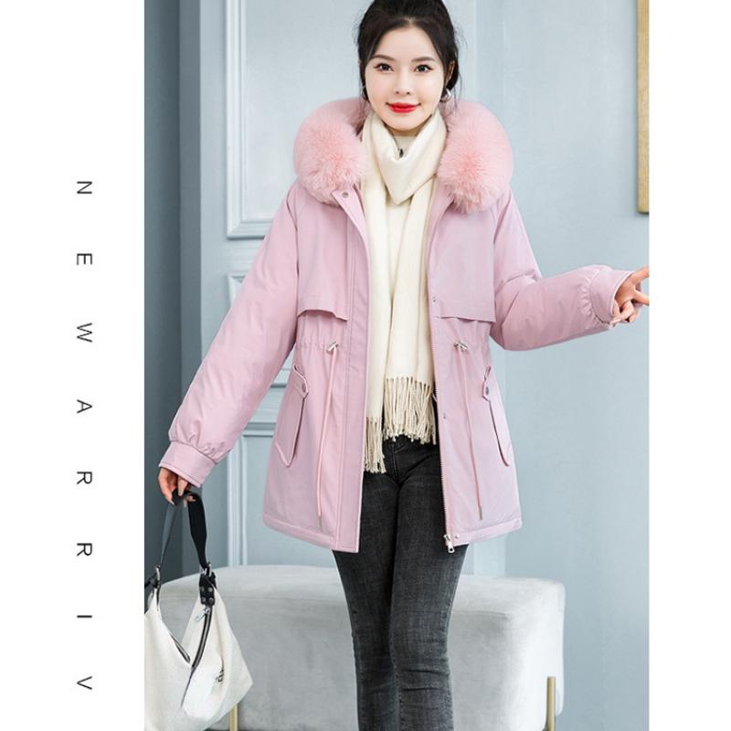 

Осенне-зимняя женская однотонная теплая женская куртка средней длины с капюшоном для преодоления утолщения, 6 цветов XXL розовый