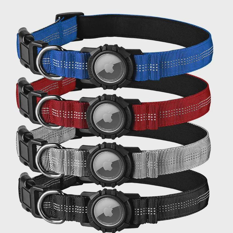 Reflective Waterproof AirTag Dog Collar with Transparent Cover & Anti-Lost Locator