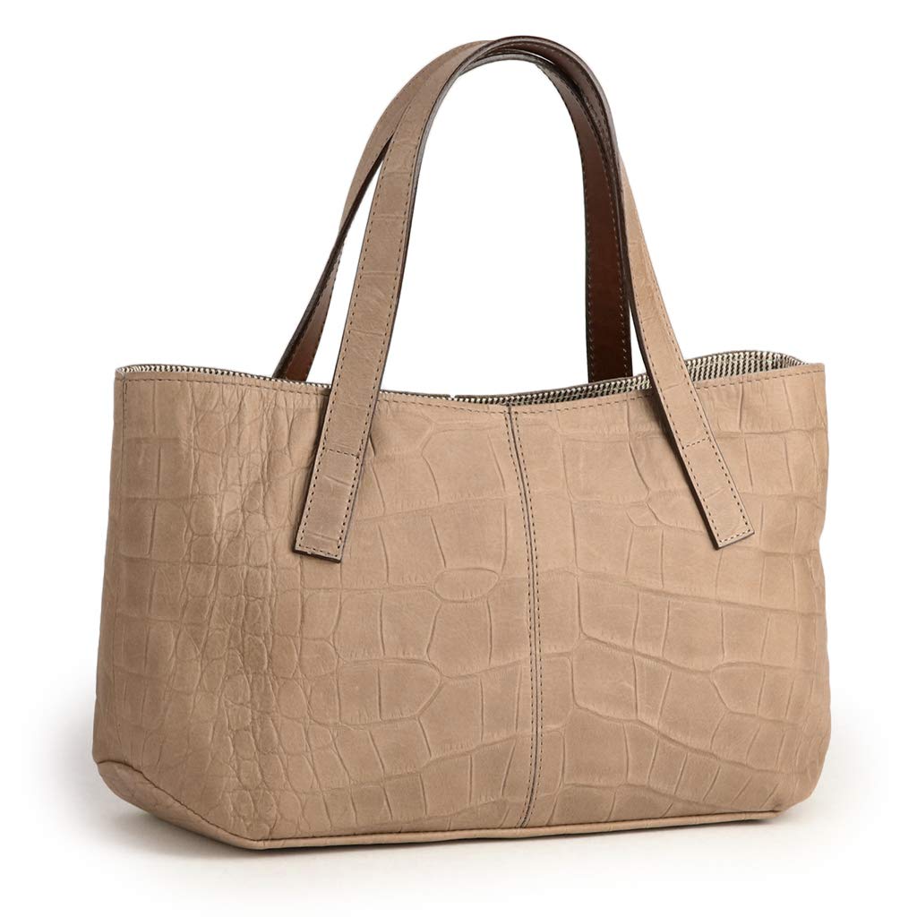 Sakura Genuine Leather Crocodile Embossed Tote Bag Japanese-Made (Grey Beige)
