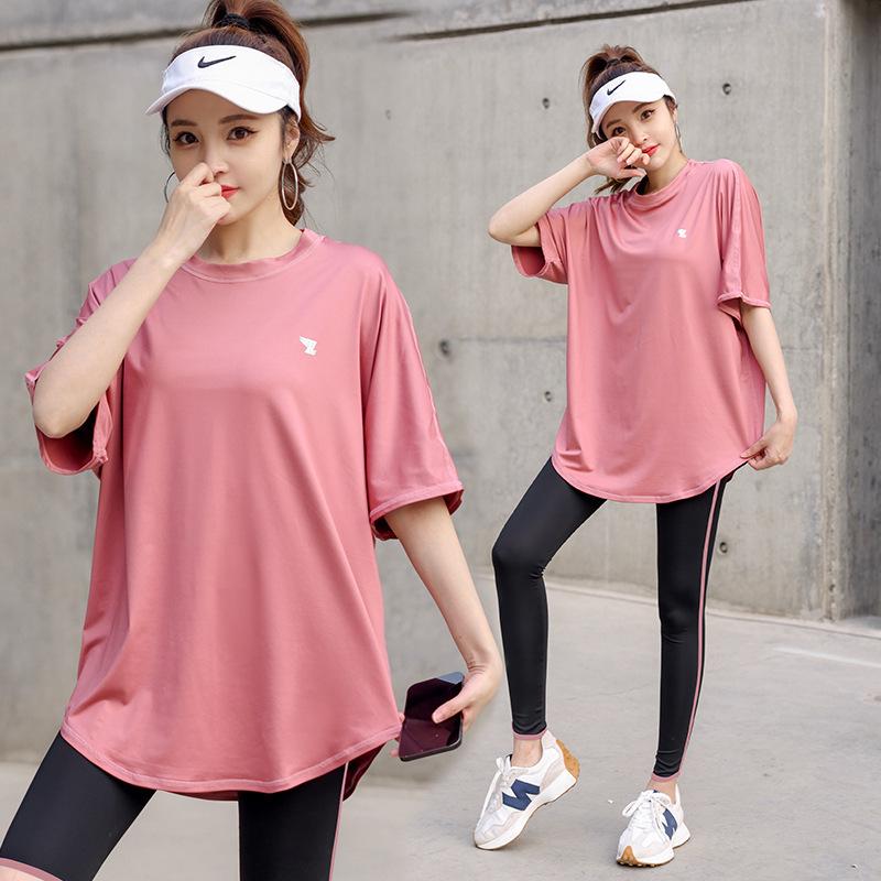 Women's Plus Size Yoga Set: Loose Short Sleeve T-Shirt & Gym Shorts