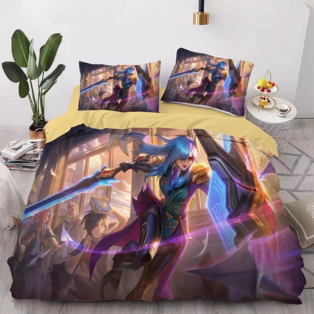 Zestaw pościeli z mikrofibry League of Legends Kołdra puchowa dla dzieci Nastolatków Dorosłych Wzór gry Dekoracja pokoju 3 sztuki