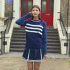 LIKK Striped Color Block Wool Blend Round Knit (Navy)