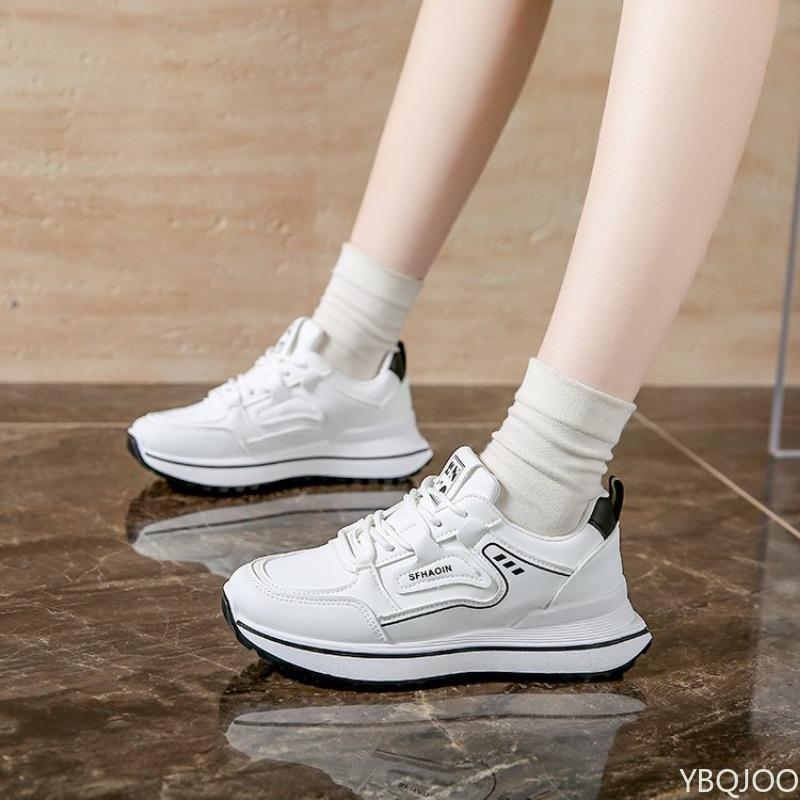 Fashion Round toe lace up white shoes for women new spring low top running sports shoes thick soled height increasing women's shoes