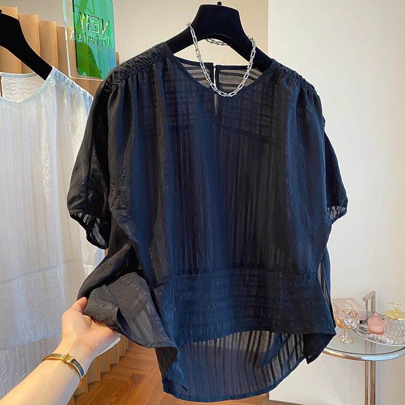 

2026 Summer Designer Chic Irregular Short Sleeve Pullover: Fashionable Front Short, Back Long Base Layer Top 4XL чёрный