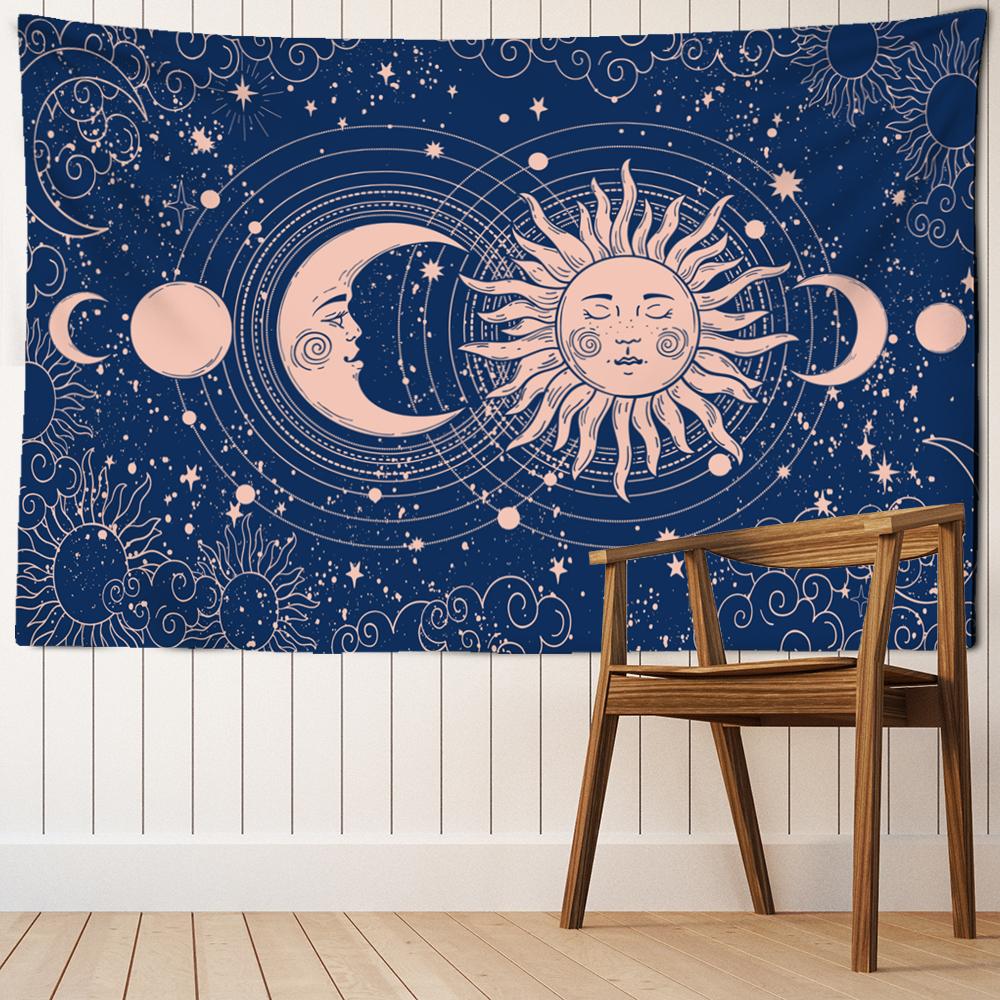 Psychedelic Sun And Moon Tapestry Wall Hanging Dream Mysterious Hippie Tapiz Kawaii Aesthetics Room Home Decor