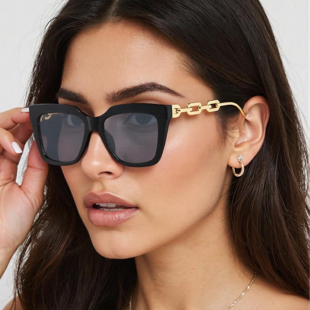 Sunglasses For Women Fashionable Unique Frame Golden Chain Sunglasses Exquisite Temple Frames Retro Frame Women Glasses