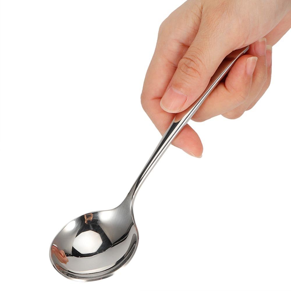 5Pcs Rustless Steel Dessert Spoon Polished Serving Spoon Flat Spoon Base Soup Ladle Food Serving