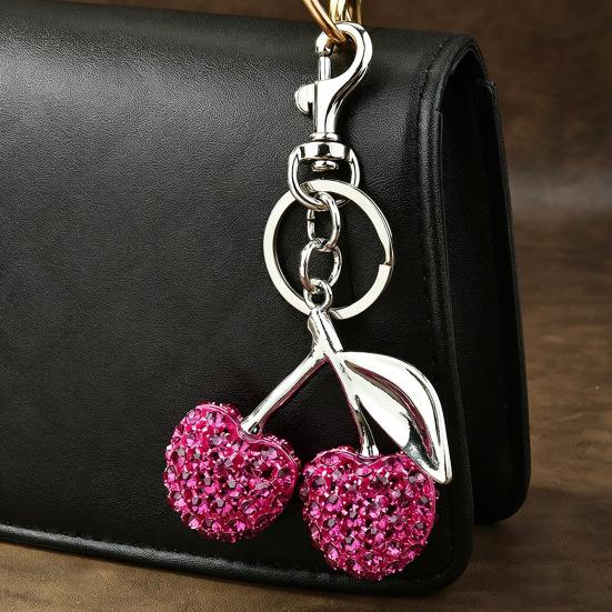 Sleutelhanger Hanger Strass Ingelegd Kersenvorm Sleutelhanger met Legering Kreeftsluiting Tas Hanger Lichtgewicht Rugzak Accessoire