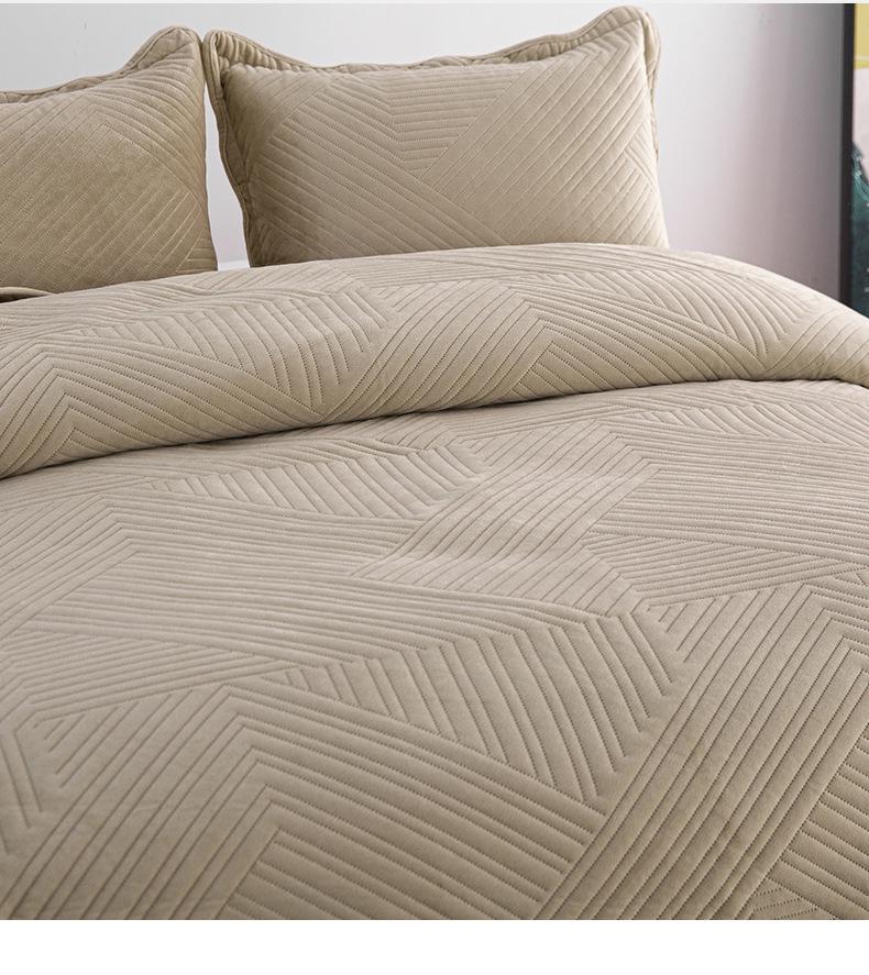 Solid Color Crystal Velvet Quilted Bedspread 3-Piece Set - Casual Home Bedding Blanket