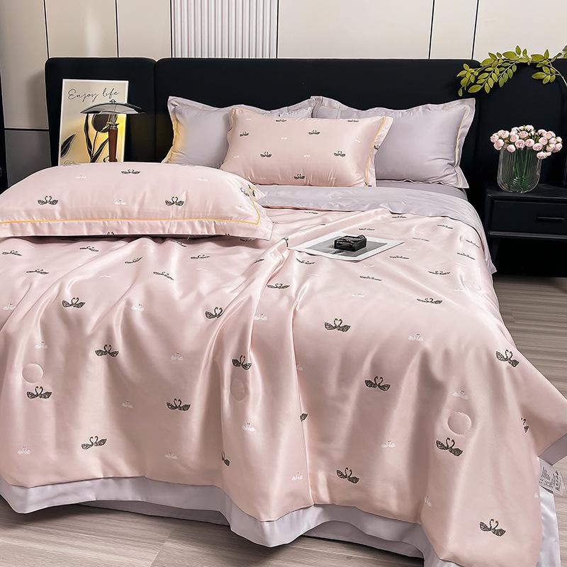 New Washed  Four-Piece Set Light Luxury Comfortable Summer Blanket Soft Cotton Ice Silk Gift Airable Cover