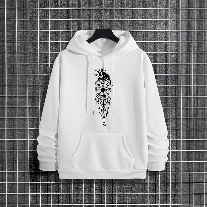 Vintages Raven Print Mens Trendy Hoodies 2025 Urban Streetwear Fashion Hip Hop Hooded Sweatshirt Male Casual Street Style Hoody