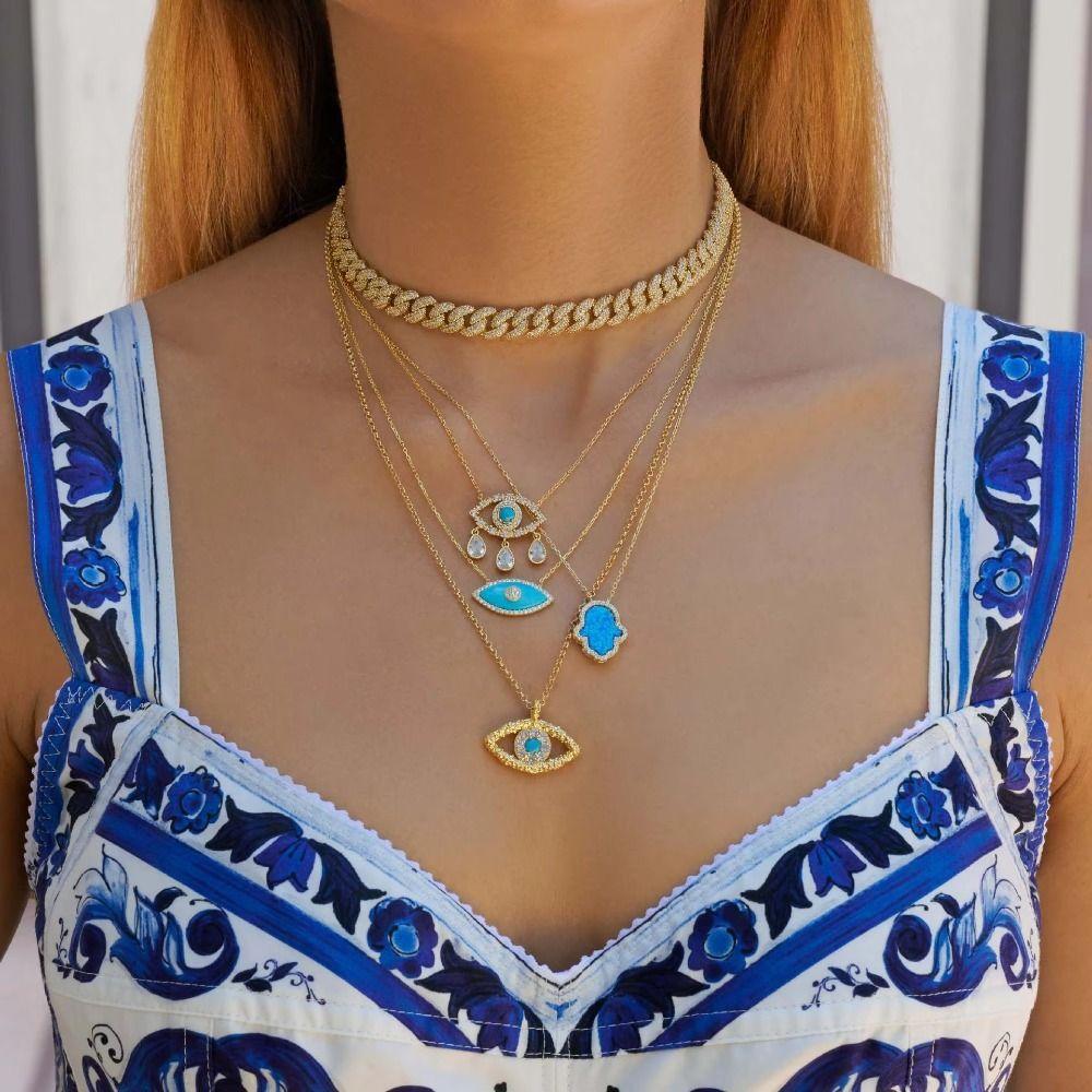 Electroplated Devil's Eye Necklace 18K True Gold Opal Zircon Necklace  Jewelry Gift