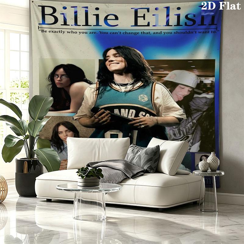 Arazzo da Parete con Nome Personalizzato Billie Eilish Appeso Estetico alla Parete Coperta in Tessuto Stampato Arazzi Decorativi per Camera da Letto Soggiorno Decorazioni per la Casa