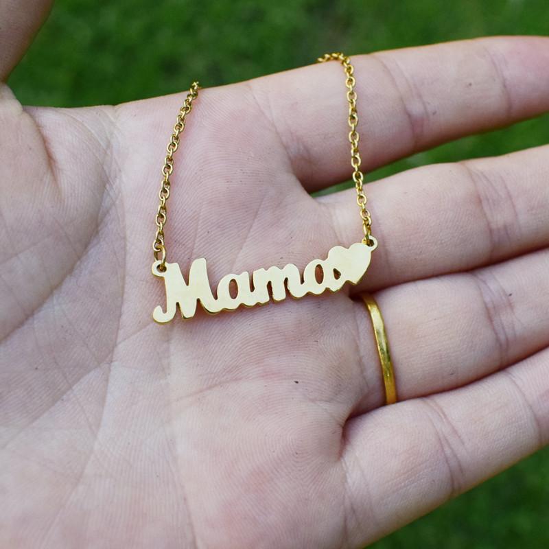 CARLIDANA Mother's Day Gift Hot Sale Letter MAMA Necklace for Mom Stainless Steel Gold Color Necklace Jewelry Women Anniversary