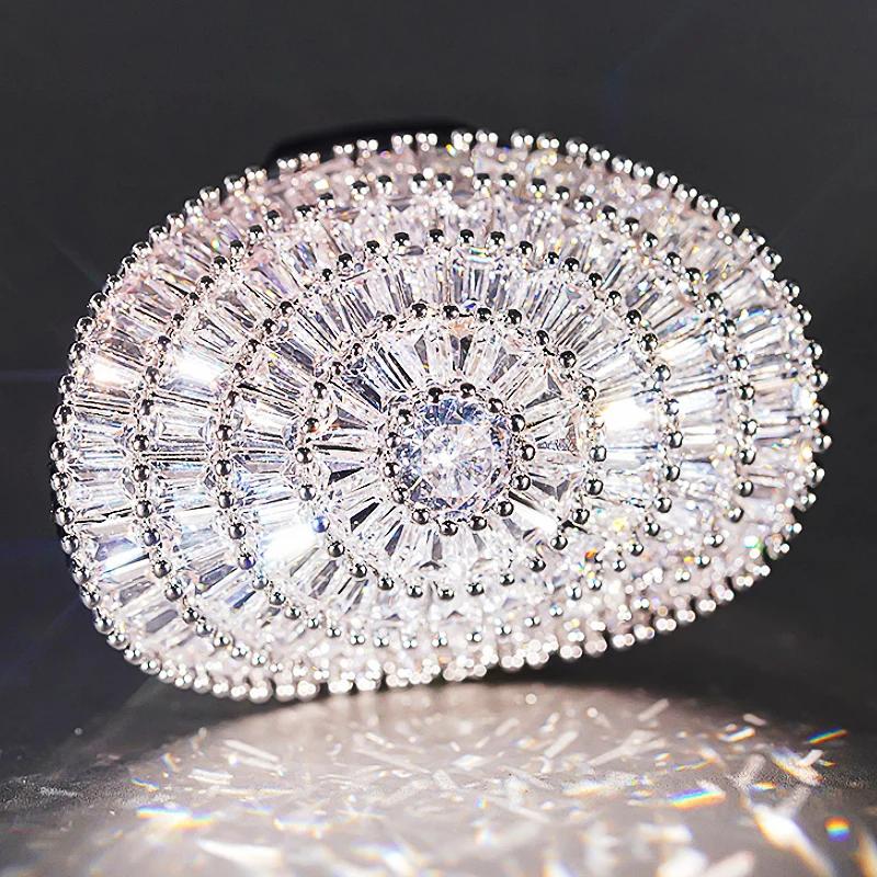 Huitan Sparkling Women's Cubic Zirconia Rings for Wedding Modern Fashion Oval Shaped Luxury Female Rings Party Statement