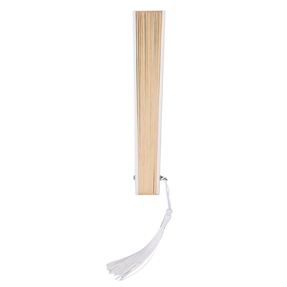 Folding Bamboo Hollow Hand Tassels Fan Summer Hot Day Cooling Tool DecorationWhite