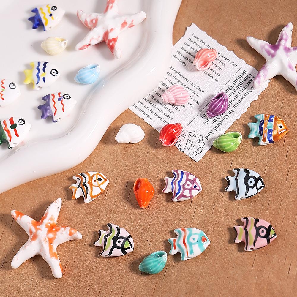 Hand-Painted Ocean Ceramic Beads: Tropical Fish, Starfish, and Seashell Shapes for DIY Jewelry
