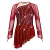 Girls Sparkly Rhinestones Dance Dress Mesh Long Sleeves Cutout Back Asymmetric Hem Figure Skating Dress