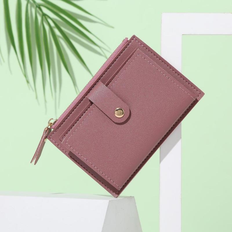 PU Leather Slim Coin Purse & Card Holder with Multiple Slots and Ins Buckle Logo
