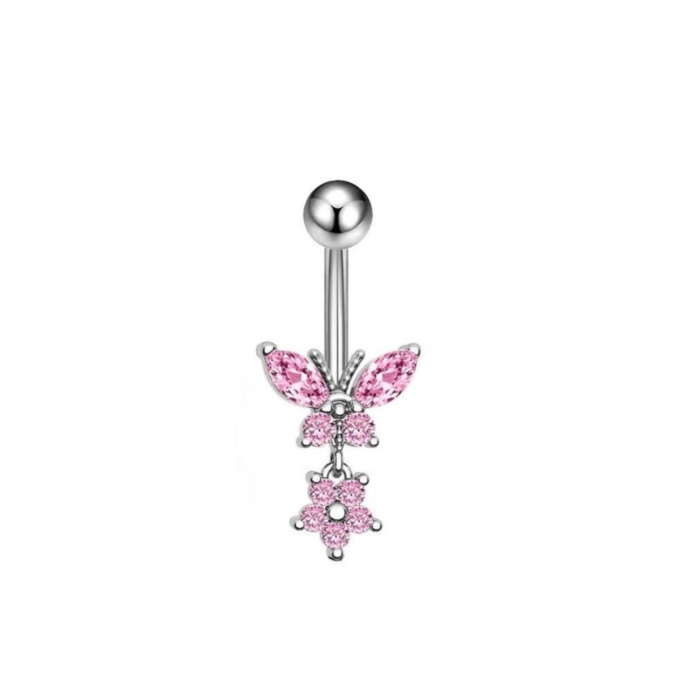 Bow Butterfly Navel Piercing Elegant Curved Barbell Fashion Dangled Belly Ring Party