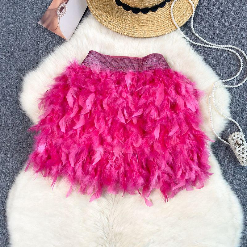 

Socialite Classy Niche Style Birthday Party Short Evening Dress Female Sweet Heavy Industry Super Fairy Feather Patchwork Bubble Skirt Rose Red All yards