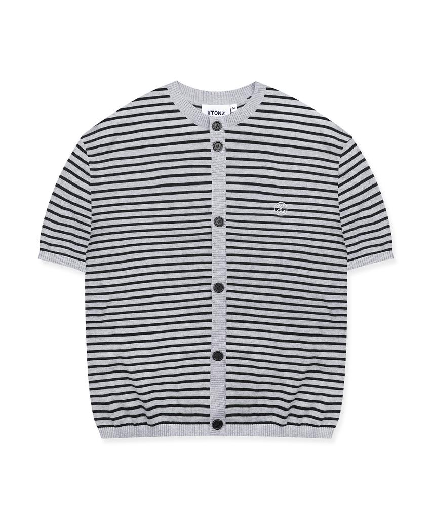 XTONZ Xtk182 Round Stripe Crop Cardigan (Gray)