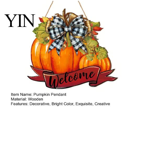 Autumn Door Hanging Decoration Fall Pumpkin Welcome Sign, Thanksgiving Hanger, Wooden Decor Fall-themed Home Porch Sign for Harvest Farmhouse