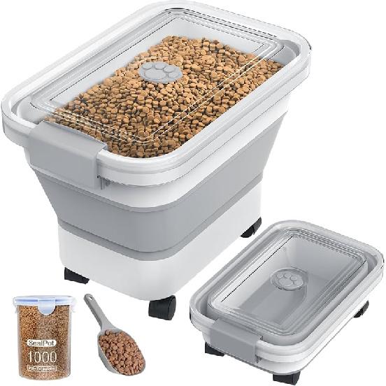 20-23 Lbs Dog Food Storage Container, Collapsible Dog Food Container with Transparent Airtight Lid,Multifunctional Pet Food Storage Container for Dog Clear/23 lbs