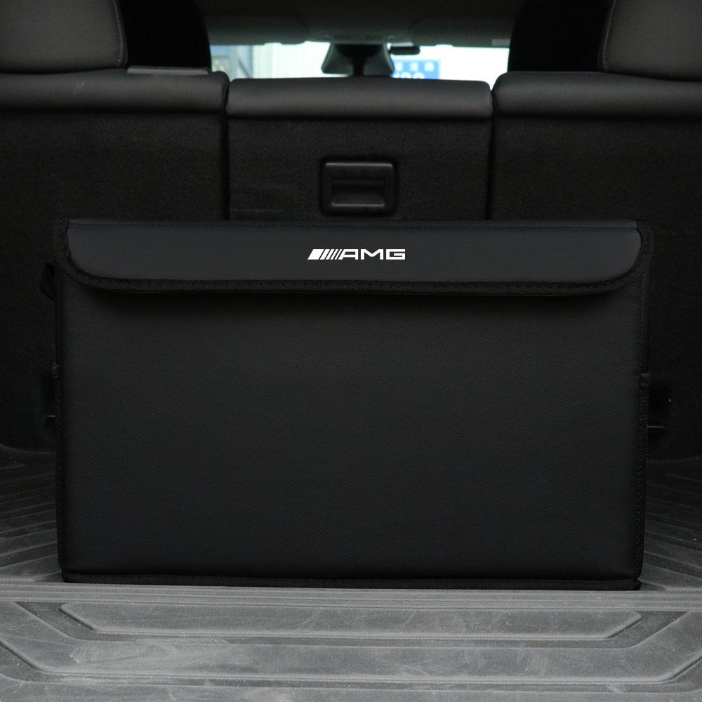 Large Capacity Car Trunk Storage Box Leather Organizer Auto Interior Stowing Tidying Accessorie For Mercedes Benz AMG Badge Logo