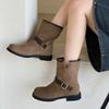 Retro Matte Martin Boots Women's 2025 Autumn and Winter New Versatile Round Head One-pedal Medium Tube Thick Heel British Style Short Boots
