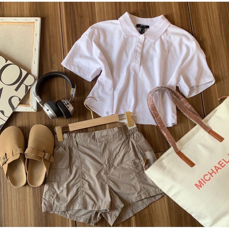 

@ F21 Американское колледж поло лацкан футболка с коротким рукавом White. S