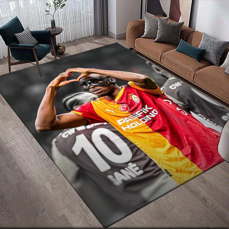 Galatasaray Victor Osimhen Flannel Printed Carpet, Home Sofa Decoration for Living Room & Bedroom, Non‑Slip Play Flannel Floor Mat for Game Room