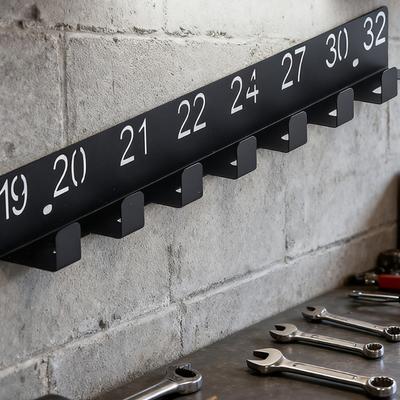 Sturdy Black Iron Wrench Rack Wall Mounted Space Saving Hangers Holder For Garage Tool Storage Workshop Organization