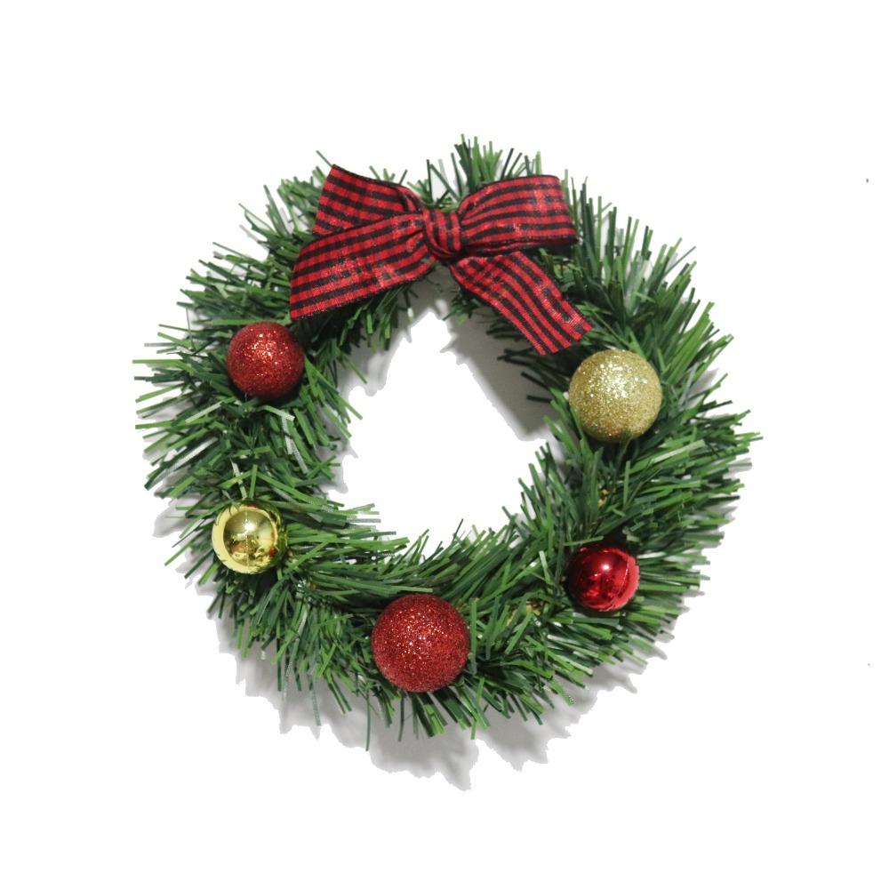 2pcs Exquisite Christmas Wreath Pendant Artificial Hanging Ornament Grid Bow Wreath Balcony