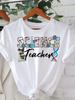 Women's Science Teacher Graphic Print Short Sleeve T-Shirt Microscope Lab Icons Comfort Fit Round Neck Casual Top