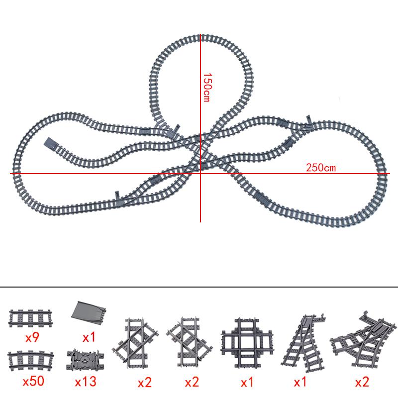 City Trains Flexible Tracks Forked Straight Curved Rails Switch Building Blocks Creative Toys for Kids Gifts
