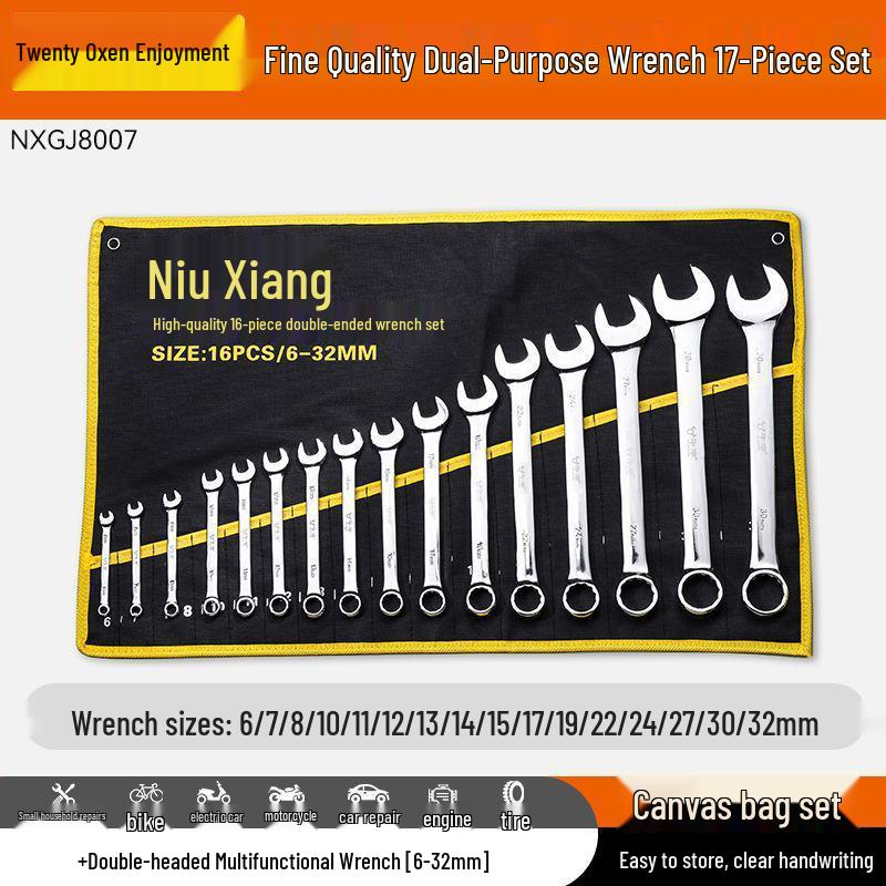 10-Piece Double-Head Wrench Set - Chrome Vanadium Steel for Automotive Repair