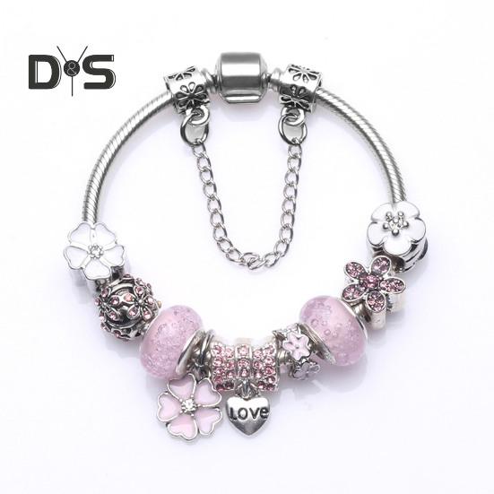 Women Bangle Multi Flower Clover Pendant Secure Closure Rhinestone Decor Alloy Adjustable Bracelet Prom Dating Work Wrist Jewelry