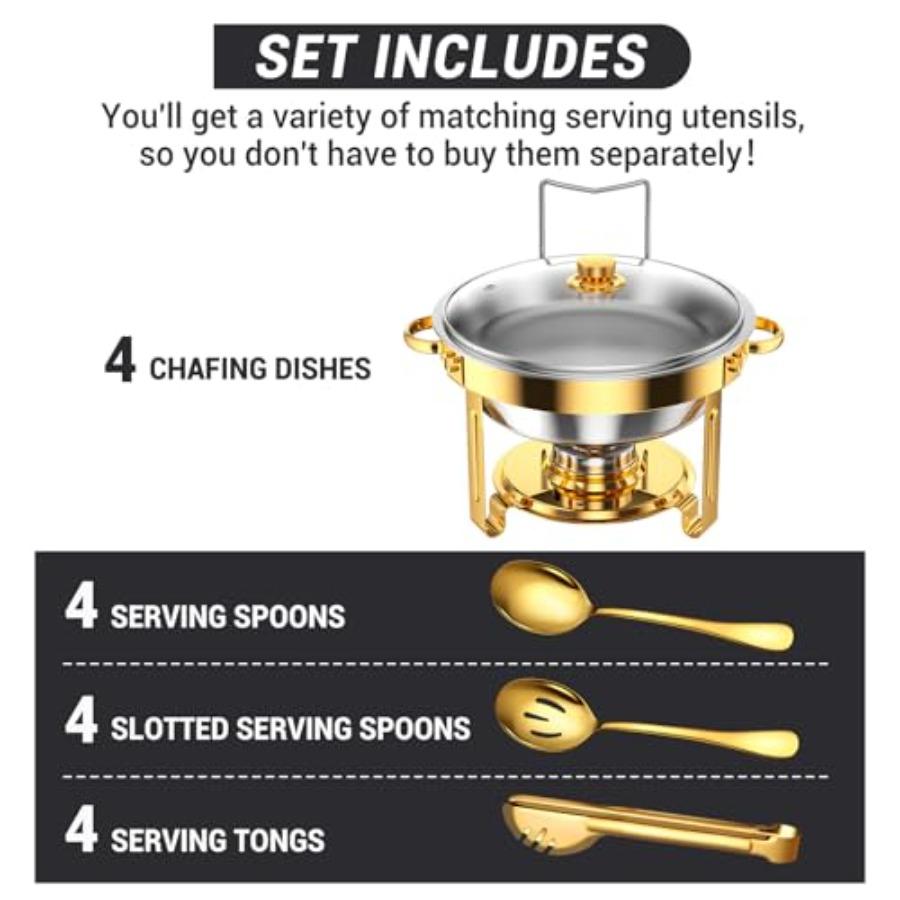 Round Chafing Dishes for Buffet 5 Qt High Grade Chafing Dish Buffet Set Full Size Pan Rolled-Edge Design Food Warmers for Parti