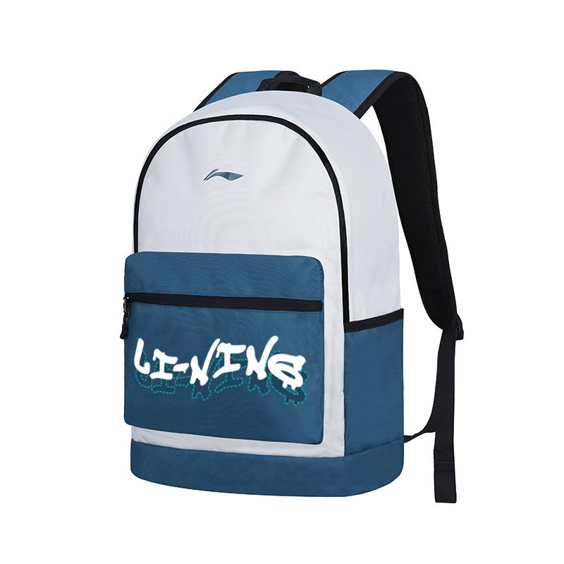 Li-Ning Large Capacity Student Travel Lightweight Polyester Backpack Unisex Backpacks Blue White YBSU167-5A17