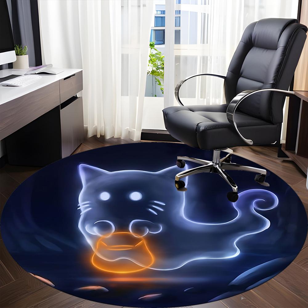 1pc Cat Spirit Office Round Area Rug, Under Office Chairs Bedroom Living Room Home Decor, Room Deco, Available In Various Sizes