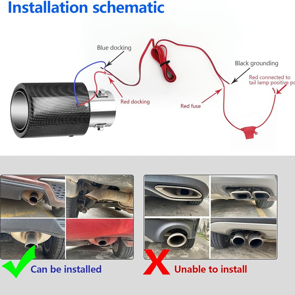 Țeavă de Eșapament cu LED pentru Mașină, Tip Muffler, Dreaptă, Lumină Roșie/Albastră, Flăcări, Modificată, Ieșire Unică, Țeavă de Eșapament, Gâtul Cozii