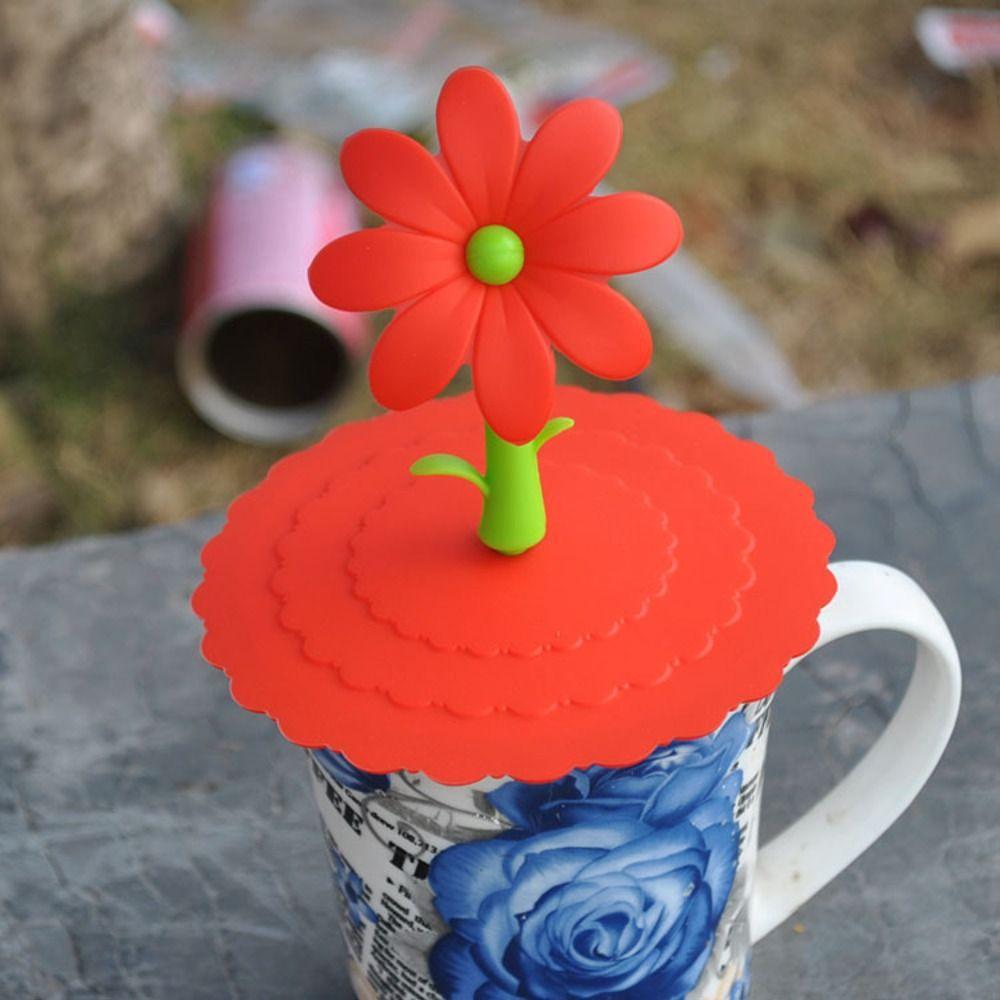 Dustproof Silicone Cup Cover Leakproof Glass Mugs Cap Flowers Adorn Water Drinking Cup Lid Coffee