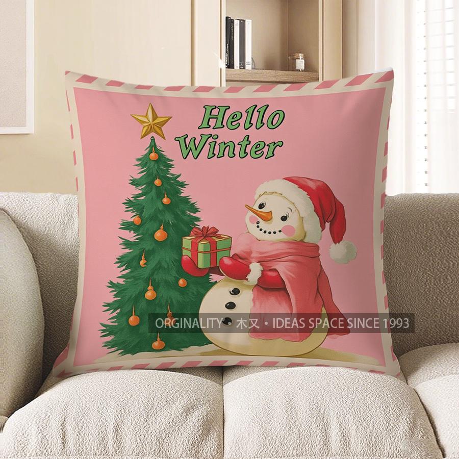 Home Decor Santa And Christmas Tree Merry Christmas Pillow Pattern Cushion Cover Suitable For Sofa Bedroom Car Pillow Cover